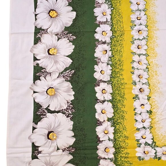 Vintage Tablecloth Floral White Yellow Green Tropical Hibiscus Border 52x64 Luau - Picture 12 of 15
